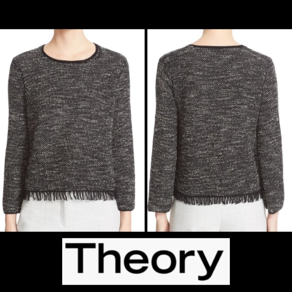 Theory Vendla Fringed Tweed Sweater